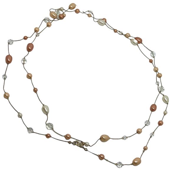 Elegant Peach and Silver Multi-Strand Beaded Necklace - Picture 3 of 13